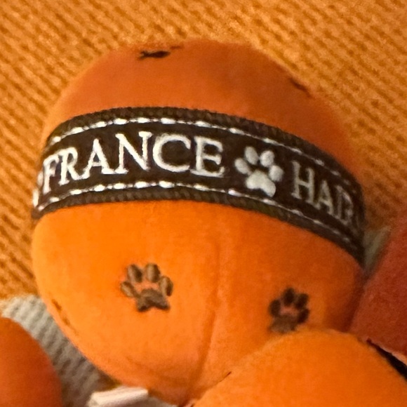 NEW “Hairmes” Ball Plush Designer squeaky Dog Toy. Orange + Brown Logo Ribbon🐾 - Picture 5 of 7